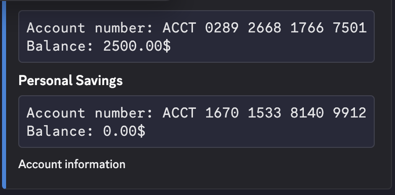 Private CoreRP account summary showing Personal Savings with its account number and a zero balance