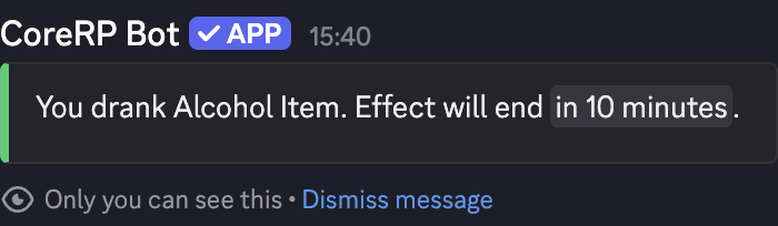 Discord private confirmation after drinking an Alcohol Item