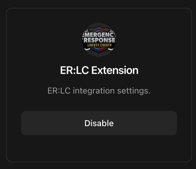 Enabled ER:LC Extension card showing the Disable button